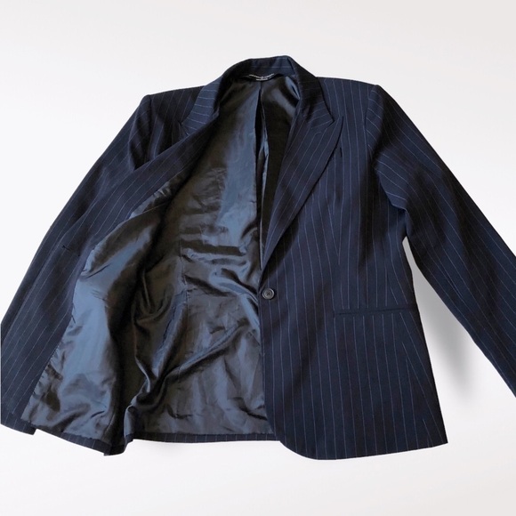 NORMA Kamali Blazer Indigo Navy Pinstripe Fitted Career Single Button 18 - Picture 3 of 11
